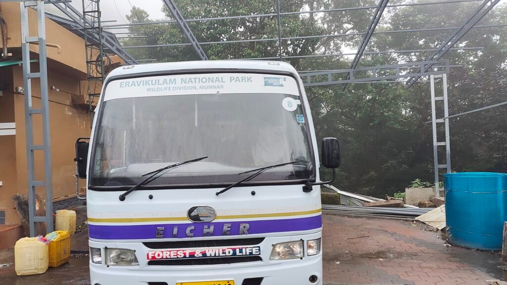 Forest department bus at the Rajamala checkpost, Eravikulam National Park