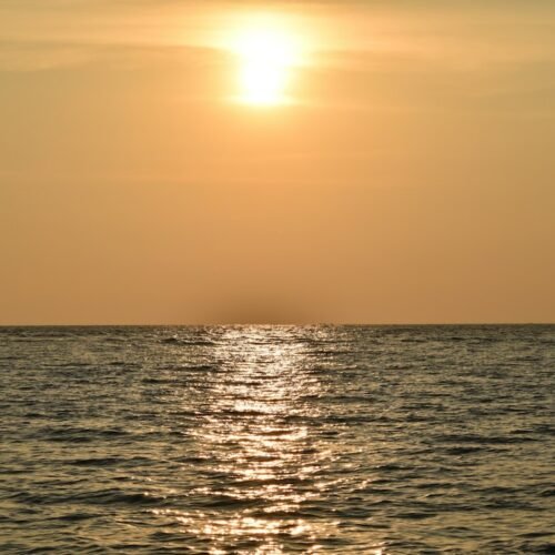 Sunset over the sea on the Kerala coast